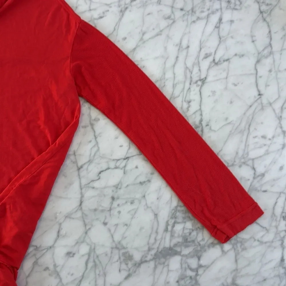 Free People Women's Sz Large Red Long Sleeve V-Neck Moonshine Tunic Tee Top